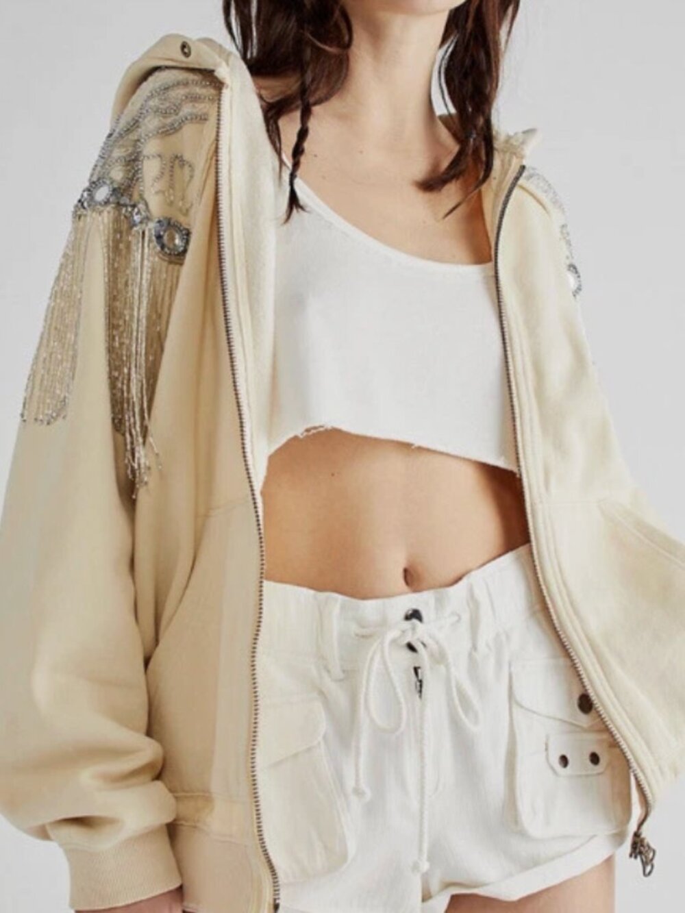 Free People Glitz Beaded Fringe Luxe Hoodie - Picture 2 of 3